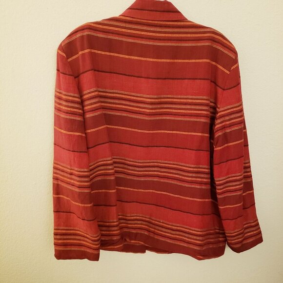 Vintage Rena Rown Rust Striped Fully Linen LInen Blend Jackt Size 12 EUC - Picture 3 of 6